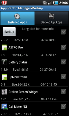 Android alapok kezdőknek Astro Application Manager Backup