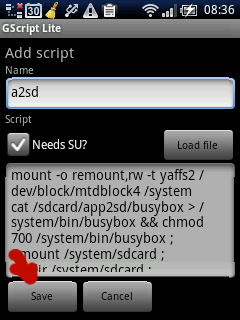 Gscript Lite add script a2sd.sh save