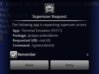 Android Terminal emulator superuser