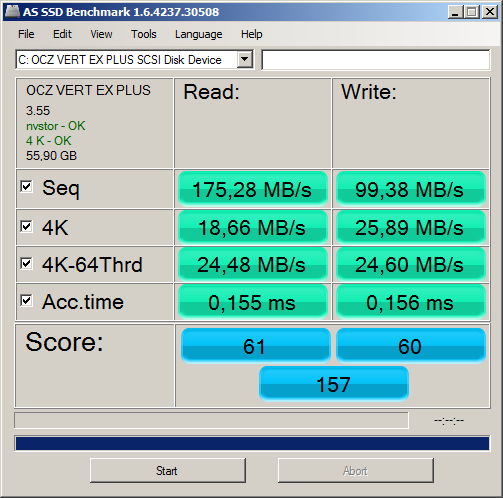 AS SSD Benchmark OCZ Vertex Plus 60 GB
