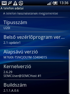 Build szám Sony Ericcson Xperia X10 mini pro
