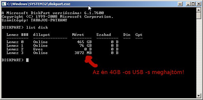 diskpart list disk