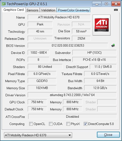 gpu-z HP ProBook 4720s