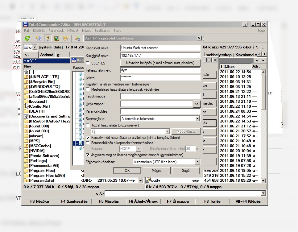 Total Commander FTP settings NO TLS