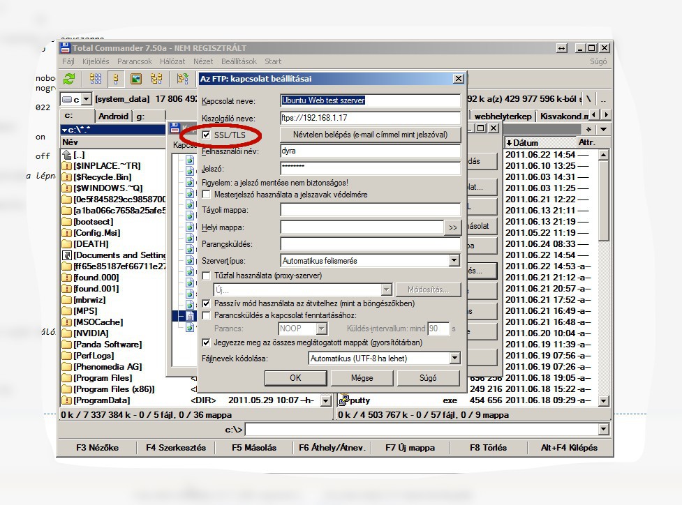 Total Commander FTP connect TLS settings